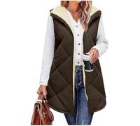 Generisch Chaleco acolchado para mujer largo con capucha, sin mangas, cintura larga, con cremallera al aire libre, chaleco de entretiempo para otoño e invierno, café L