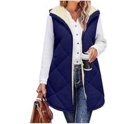 Generisch Chaleco acolchado para mujer, largo, con capucha, sin mangas, entallado, chaleco largo cálido con cremalleras al aire libre, chaleco de entretiempo para otoño e invierno, azul marino M