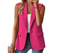 Generisch Chaleco blazer sin mangas para mujer, estilo informal, de verano, con cuello de solapa abierto, rojo rosado, M