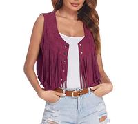 Generisch Chaleco con flecos para mujer, de ante sintético, sin mangas, estilo hippie, estilo boho, morado, XXL