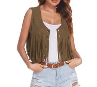 Generisch Chaleco con flecos para mujer, sin mangas, estilo hippie, estilo bohemio, estilo occidental