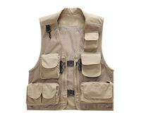 Generisch Chaleco de carga ligero para hombre con bolsillos multifuncionales para trabajo al aire libre, fotografía y viajes, sin mangas, beige, 4XL