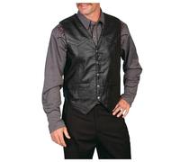 Generisch Chaleco de cuero sintético para hombre, cuello en V, chaleco de traje, chaleco de traje de vaquero occidental, chaleco de traje ajustado de piel sintética, chalecos para boda, chaleco de