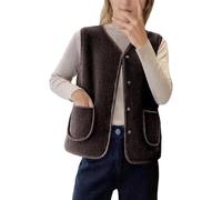 Generisch Chaleco de forro polar para mujer, cálido, sin mangas, de un solo color, cuello de pico, chaleco de forro polar con botones, otoño e invierno, de piel sintética, chaleco corto de peluche