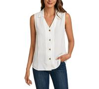 Generisch Chaleco de gasa de verano sin mangas con botones, blusa informal para mujer, holgada, perfecta para viajes, oficina, ocio, citas, fiestas, Blanco, S