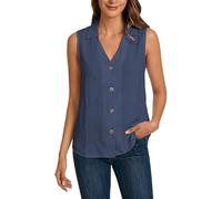 Generisch Chaleco de gasa de verano sin mangas con botones, blusa informal para mujer, holgada, perfecta para viajes, oficina, ocio, citas, fiestas, azul, 3XL