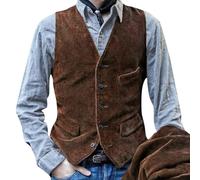 Generisch _ Chaleco de hombre estilo británico ropa de trabajo chaleco de pana chaleco retro abrigo casual, marrón, L