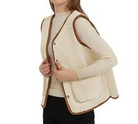 Generisch Chaleco de invierno de piel de cordero sintético Prendas exteriores sin mangas de moda con forro polar para el frío, beige, M