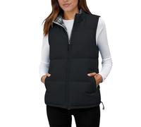 Generisch Chaleco de invierno para mujer, a cuadros, cuello alto, chaleco de doble corte, holgado, monocolor, elegante, de entretiempo, informal, para el tiempo libre, sin mangas, Negro , 4XL