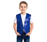 Generisch Chaleco de lentejuelas de carnaval para niños, camiseta de fiesta brillante para niños y niñas, ropa festiva, disfraz de baile para niños, brillante atuendo de discoteca, azul, 6-10Years