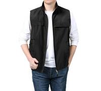 Generisch Chaleco de lino para hombre, traje de lino de verano, chaleco informal ajustado, cuello en V, chaleco de trabajo funcional ligero con bolsillos, chaqueta de senderismo, camping, fotografía