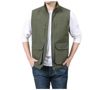 Generisch Chaleco de lino para hombre, traje de lino de verano, chaleco informal ajustado, cuello en V, chaleco de trabajo funcional ligero con bolsillos, chaleco de pesca, senderismo, camping