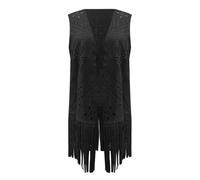 Generisch Chaleco de mujer con flecos chaqueta vintage sin mangas chaleco vaquera traje hippie chaleco corto con flecos chaleco con flecos chaleco hueco flor cárdigans sólido elegante ropa exterior