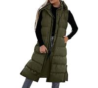 Generisch Chaleco de mujer de manga larga con capucha, chaleco acolchado largo para exterior, chaleco grueso para correr con cremallera, abrigo acolchado cálido, chaleco cortavientos, chaleco
