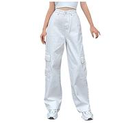 Generisch Chaleco de mujer negro mujer cintura pantalones jeans mujer estampado delgado pantalones vaqueros sueltos mujer, Blanco, S