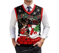 Generisch Chaleco de Navidad para hombre, Navidad, divertido chaleco de trabajo de Papá Noel, estampado de Papá Noel, cuello en V, suéter de Navidad, sin mangas, camiseta de tirantes, vintage, chaleco