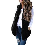 Generisch Chaleco de peluche para mujer, para otoño e invierno, abrigo sin mangas, largo relajado, chaleco de piel monocolor, informal, chaqueta de invierno, cálido, cuello en V, poncho peludo con