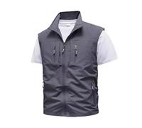 Generisch Chaleco de pesca para hombre, de secado rápido, sin mangas, ligero, con muchos bolsillos, para senderismo, safari, fotografía, gris oscuro, M