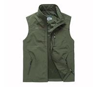 Generisch Chaleco de pesca para hombre, ligero, transpirable, de secado rápido, con muchos bolsillos, sin mangas, resistente al viento, chaleco multifunción para camping, fotografía, verde, XXL