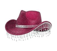 Generisch Chaleco de piel con sombreros de vaquero con lentejuelas y contrapartes Tassels Fashionable Cowboy Hats Music and Dance Elegant Hats, Rosa intenso., Talla única