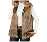 Generisch Chaleco de piel sintética para mujer, chaleco de pelo corto, chaleco de felpa para otoño e invierno, sin mangas, cuello alto, chaleco de piel, chaleco de forro polar, chaqueta de invierno