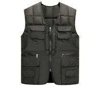 Generisch Chaleco de plumón para hombre con 10 bolsillos, chaleco acolchado de forro polar, ligero chaleco funcional para fotografía al aire libre, chaleco sin mangas, chaleco de seguridad para