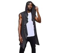 Generisch Chaleco de punto con volantes para hombre, bufanda plisada, chaleco con capucha, sin mangas, cárdigan con capucha, abrigo sin mangas de un solo color, manga larga, camiseta sin mangas