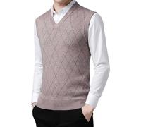 Generisch Chaleco de punto para hombre, chaleco a cuadros, cuello en V, chalecos tradicionales de punto fino, sin mangas, suéter de invierno, otoño, suéter de trabajo, chaleco grueso, S2 Beige, 3XL
