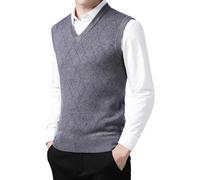 Generisch Chaleco de punto para hombre, chaleco a cuadros, cuello en V, chalecos tradicionales de punto fino, sin mangas, suéter de invierno, otoño, suéter de trabajo, chaleco grueso, S2 Gris, XXL