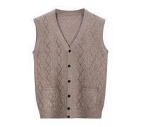 Generisch Chaleco de punto para hombre con estampado trenzado, chaleco de invierno de punto grueso, capa base, sin mangas, transpirable, chaleco de negocios con botones, camiseta sin mangas, cuello en