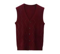 Generisch Chaleco de punto para hombre con estampado trenzado, chaleco de invierno de punto grueso, capa base, sin mangas, transpirable, chaleco de negocios con botones, camiseta sin mangas, cuello en