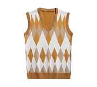 Generisch Chaleco de punto para hombre, cuello de pico, chaleco de trabajo, chaleco de invierno, chaleco de negocios, ajustado, elegante, jersey de punto trenzado, clásico, amarillo, L