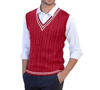 Generisch Chaleco de punto para hombre, cuello de pico, sin mangas, ajuste cómodo, chaleco de punto clásico, suéter de negocios, invierno, informal, monocolor, chalecos para exteriores, rojo, XL