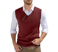 Generisch Chaleco de punto para hombre de invierno con cuello en V, chaleco sin mangas, clásico para negocios, gentleman, chaleco de punto, jersey, cárdigans, camisetas informales, de punto fino, Rojo