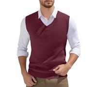 Generisch Chaleco de punto para hombre de invierno con cuello en V, chaleco sin mangas, clásico para negocios, gentleman, chaleco de punto, jersey, cárdigans, camisetas informales, de punto fino, rojo
