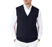 Generisch Chaleco de punto para hombre sin mangas, cuello en V, chaleco de punto cómodo, clásico, chaleco de punto fino para oficina, ocio, primavera, otoño, cárdigan caballero, chaleco, botones