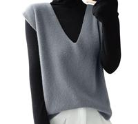 Generisch Chaleco de punto para mujer con cuello en V profundo, holgado, sin mangas, cárdigan de punto para el tiempo libre, gris, XL