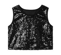 Generisch Chaleco de rendimiento para niñas, tejido elástico de lentejuelas, para actuaciones festivas, conciertos de Navidad como elegante disfraz de camiseta de tirantes, Negro , 3-4 años