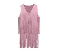 Generisch Chaleco de terciopelo para mujer de los años 60 y 70 Western Cowboy Cowgirl Chaleco Traje Hippie Disfraz Niños Niñas Flecos Borla Chaleco Cosplay Fiesta Disfraz Anime Dress, Rosa., 11-12