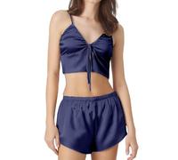 Generisch Chaleco de tirantes con cuello en V, pantalones cortos sin mangas, ropa para el hogar, marine, M