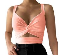 Generisch Chaleco de tirantes para mujer, informal, deportivo, corte bajo, elástico, ajustado, sexy, con cordones en la espalda, Rosa., S