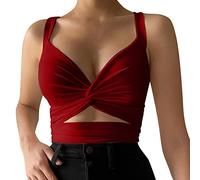 Generisch Chaleco de tirantes para mujer, informal, deportivo, corte bajo, elástico, ajustado, sexy, con cordones en la espalda, Vino, L