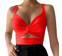 Generisch Chaleco de tirantes para mujer, informal, deportivo, corte bajo, elástico, ajustado, sexy, con cordones en la espalda, rojo, L