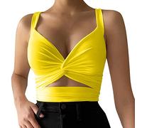 Generisch Chaleco de tirantes para mujer, informal, deportivo, corte bajo, elástico, ajustado, sexy, con cordones en la espalda, amarillo, M