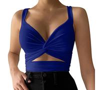 Generisch Chaleco de tirantes para mujer, informal, deportivo, corte bajo, elástico, ajustado, sexy, con cordones en la espalda, azul, L