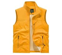 Generisch Chaleco de trabajo con cuello alto, chaleco de exterior, chaqueta sin mangas para senderismo, acampada con bolsillos, amarillo, 4XL