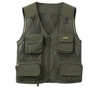 Generisch Chaleco de trabajo de malla para hombre, ligero, sin mangas, con bolsillos, transpirable, para ocio, deporte, Verde militar., 3XL