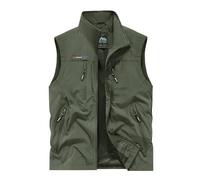 Generisch Chaleco de trabajo para hombre con bolsillos, ligero, cuello alto, Verde militar., XL
