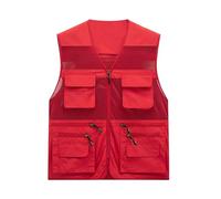 Generisch Chaleco de trabajo para hombre con malla de varios bolsillos, chaleco de pesca, senderismo, ocio, sin mangas, chalecos de vaquero, chaleco de verano, transpirable, de viaje, rojo, M