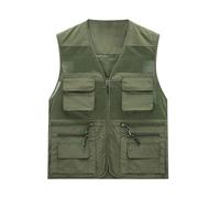 Generisch Chaleco de trabajo para hombre con malla de varios bolsillos, chaleco de pesca, senderismo, ocio, sin mangas, chalecos de vaquero, chaleco de verano, transpirable, de viaje, verde, XL